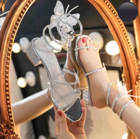 Summer Women Butterfly Wraps Mid Block Heels